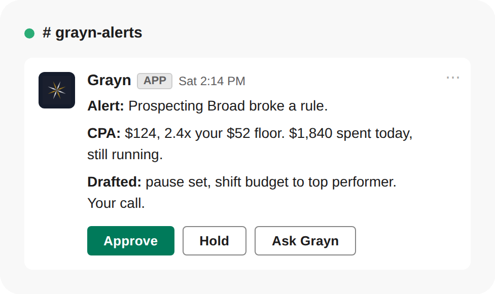 Grayn alert: Prospecting Broad broke a rule in Slack